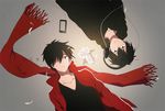  bad_id bad_pixiv_id black_hair collarbone dual_persona earphones eunram flower hood hoodie jacket kagerou_project kisaragi_shintarou loss_time_memory_(vocaloid) multiple_boys phone scarf 