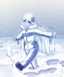  :d blue_eyes blue_skin blush child hair_ornament jumpsuit long_hair mittens monorus monster_girl_encyclopedia open_mouth outstretched_arms smile snow snowflake_hair_ornament snowing solo very_long_hair walking white_hair younger yuki_onna yuki_onna_(monster_girl_encyclopedia) 