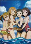  :d absurdres ass asuna_(sao) back bad_id bad_yandere_id bikini bikini_skirt black_eyes blue_sky breasts brown_hair casual_one-piece_swimsuit cleavage cloud competition_school_swimsuit day freckles girl_sandwich hair_ornament hairclip half_updo hands_on_another's_back hands_on_another's_stomach highres holding_hands huge_filesize kirigaya_suguha lisbeth long_hair looking_at_viewer medium_breasts multiple_girls ocean official_art one-piece_swimsuit open_mouth sandwiched scanning_dust school_swimsuit short_hair short_twintails silica sky small_breasts smile striped striped_bikini striped_swimsuit swimsuit sword_art_online twintails wading watanabe_keisuke water 