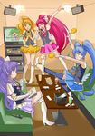 aino_megumi blonde_hair blue_hair boots bow crown cure_fortune cure_honey cure_lovely cure_march cure_princess drinking drinking_straw food french_fries glass grin happinesscharge_precure! high_heels highres hikawa_iona instrument karaoke maracas microphone midorikawa_nao mini_crown multiple_girls music oomori_yuuko pink_bow pink_hair ponytail precure purple_eyes purple_hair shirayuki_hime singing sitting smile smile_precure! thigh_boots thighhighs twintails wide_ponytail yellow_eyes yorudo_kaoru zettai_ryouiki 