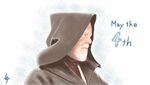  beard cloak dated english facial_hair green_eyes hood hooded_cloak jedi letroid male_focus obi-wan_kenobi old pun realistic signature solo star_wars white_hair 