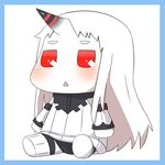  blush chibi commentary dress horn kantai_collection long_hair open_mouth puchimasu! red_eyes ribbed_dress seaport_hime shinkaisei-kan simple_background solo triangle_mouth white_background white_dress white_hair white_skin yuureidoushi_(yuurei6214) 