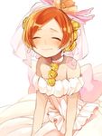  ^_^ blush closed_eyes dress earrings flower hoshizora_rin jewelry love_live! love_live!_school_idol_project love_wing_bell orange_hair shigure_ui short_hair smile solo veil wavy_mouth white_background white_dress 