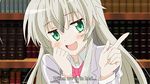  1girl animated animated_gif green_eyes haiyore!_nyaruko-san long_hair nyarlathotep_(nyaruko-san) smile solo subtitled white_hair 