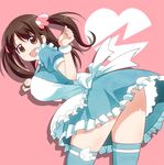  :d apron blush breasts brown_eyes brown_hair large_breasts long_hair looking_at_viewer mizuhara_hayari open_mouth saki smile solo thighhighs umekichi 