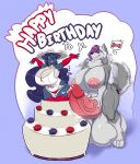  anthro balls big_balls big_breasts breasts cake canid canine canis clothed clothing curvaceous deimion_j_shadowwolf dickgirl dog duo english_text female food huge_balls huge_breasts hyper hyper_balls hyper_breasts hyper_penis intersex mammal nipples nude open_mouth penis precum purgy slightly_chubby smile standing text thick_thighs vein wolf 