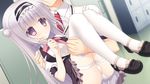  game_cg gray_hair headband long_hair navel_honeybell panties purple_eyes seifuku shiina_tyris_eluard sora_tobu_hitsuji_to_manatsu_no_hana tanihara_natsuki thighhighs underwear 