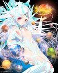  breasts giantess harem_gain kisaragi_mizu long_hair looking_at_viewer navel nipples official_art planet pointy_ears purple_eyes small_breasts smile solo white_hair 