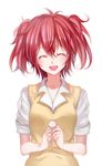  :d ^_^ akuma_no_riddle blush cellphone_charm closed_eyes holding ichinose_haru ji_yue open_mouth red_hair school_uniform short_hair simple_background smile solo sweater_vest twintails white_background 