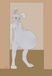  diana extreme female fuzzywuff green_eyes lagomorph mammal nude pregnant rabbit simple_background solo standing young 