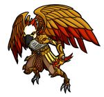  armor asparagusunited avian beak black_sclera clothing deity male orange_eyes solo talons wings 