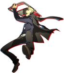  angry belt black_eyes blonde_hair chair dark_persona delinquent ear_piercing fangs fighting_stance folding_chair full_body jacket jacket_on_shoulders jolly_roger jumping long_sleeves looking_at_viewer male_focus official_art open_mouth pants persona persona_4 persona_4:_the_ultimate_in_mayonaka_arena piercing scar shadow_(persona) shadow_kanji shoes soejima_shigenori solo tatsumi_kanji transparent_background widow's_peak 