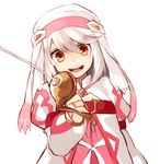  :d alice_(tales) amarisu brown_eyes open_mouth rapier short_hair smile solo sword tales_of_(series) tales_of_symphonia tales_of_symphonia_knight_of_ratatosk veil weapon white_background white_hair 