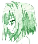  frown green hair_intakes isao_(bb) monochrome omamori_himari profile shizuku_(omamori_himari) short_hair simple_background solo 