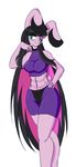  anthro big_breasts big_ears black_hair black_nose blue_eyes breasts clothed clothing female floppy_ears fur green_eyes hair hand_on_hip jazmin_usagi lagomorph long_ears long_hair looking_at_viewer mammal markings mastergodai midriff multi-colored_hair muscles pink_fur pink_hair plain_background pose rabbit raised_arm rascals short_tail shorts solo thick_thighs thighs vashspiegel voluptuous white_background wide_hips 