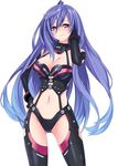  ahoge ass_visible_through_thighs bangs bare_shoulders black_bodysuit blue_hair blush bodysuit bracer breasts bright_pupils cleavage cleavage_cutout closed_mouth cowboy_shot dominatrix elbow_gloves eyebrows_visible_through_hair gloves gradient_hair groin hair_between_eyes halterneck hand_in_hair hand_on_hip hand_up hips iris_heart jpeg_artifacts kami_jigen_game_neptune_v legs_apart light_smile long_hair looking_at_viewer magical_girl medium_breasts multicolored_hair navel neptune_(series) pink_eyes power_symbol revealing_clothes simple_background smile solo standing symbol-shaped_pupils turtleneck very_long_hair white_background 