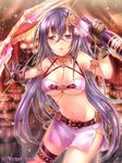  angelmaster blush bow_(weapon) breasts kahlua_(angelmaster) large_breasts long_hair looking_at_viewer navel neme official_art purple_eyes purple_hair solo thighhighs weapon 