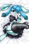  &#38463;&#21335;&#12422;&#12383;&#12363; :o anthro anthrofied big_eyes bow butt canine clothed clothing eeveelution eyewear female footwear glaceon glasses half-dressed headgear legwear looking_at_viewer maid maid_uniform mammal nintendo pok&#233;mon pok&eacute;mon skirt solo sparkles stockings thick_thighs underwear unknown_artist video_games wristband 