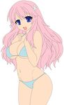 1girl absurdres baka_to_test_to_shoukanjuu bare_midriff bikini blue_eyes breasts busty covered_nipples erect_nipples hair_ornament hairclip highres himeji_mizuki legs long_hair navel open_mouth photoshop pink_hair smile solo swimsuit thighs vector_trace 