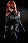  1girl adam_jay alexia_jean_grey barbara_gordon batgirl batman_(series) bodysuit cosplay dc_comics domino_mask gloves lipstick makeup mask photo red_hair solo 