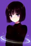  bangs bishoujo_senshi_sailor_moon black_hair blunt_bangs bob_cut breasts closed_mouth eyelashes looking_at_viewer lpip purple_background purple_eyes short_hair small_breasts smile solo tomoe_hotaru turtleneck upper_body 