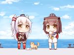  afterimage amatsukaze_(kantai_collection) bangs brown_eyes brown_hair chibi crying dog doge dress food garter_straps hair_ornament ice_cream ice_cream_cone ice_cream_cone_spill kantai_collection langbazi licking long_hair multiple_girls sailor_dress shiba_inu short_dress short_hair silver_hair spill striped striped_legwear tail tail_wagging tears thighhighs two_side_up wavy_mouth yukikaze_(kantai_collection) zettai_ryouiki 