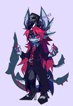  big_ears claws clothed clothing ear_piercing fin_piercing fish furry-specific_piercing grey_background hair hat hybrid kuroblood long_hair male marine piercing pink_eyes pink_hair plain_background shark smile solo standing teeth tentacles tongue tongue_out 