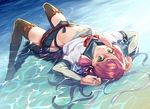  akashi_(kancolle) green_eyes jpeg_artifacts kabocha kantai_collection pink_hair seifuku short_hair skirt thighhighs twintails water 