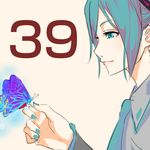  39 aqua_eyes aqua_hair bad_id bad_twitter_id bug butterfly hatsune_miku insect smile solo vocaloid yamada_(gotyui) 