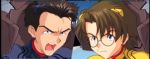  2boys aida_kensuke angry black_hair brown_eyes brown_hair freckles friends glasses multiple_boys neon_genesis_evangelion open_mouth suzuhara_touji 