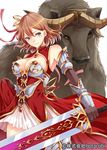  beast_battle_chronicle_zero blue_eyes breasts brown_hair cleavage cleavage_cutout gloves large_breasts original shina_shina short_hair solo sword weapon 
