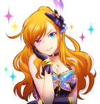  blue_eyes bracelet breasts brooch choker cleavage gloves hair_ornament heterochromia idolmaster idolmaster_(classic) idolmaster_one_for_all jewelry leon_(idolmaster) long_hair medium_breasts orange_hair purple_eyes sleeveless star starry_background tayoko 