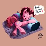  body_pillow cute cutie_mark dialog english_text equine eyes_closed female feral friendship_is_magic hair horse lying mammal my_little_pony party_cannon pillow pink_hair pinkie_pie_(mlp) pony signature sleeping smile solo text tsitra360 