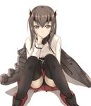  absurdres black_legwear black_panties blush brown_eyes brown_hair centon_(736023681) headband headgear highres kantai_collection looking_at_viewer panties pantyshot pantyshot_(sitting) pleated_skirt short_hair sitting skirt solo taihou_(kantai_collection) thighhighs underwear 