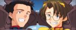  2boys _ aida_kensuke black_hair brown_eyes brown_hair freckles friends glasses grin multiple_boys neon_genesis_evangelion open_mouth smile suzuhara_touji teeth 