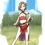  bad_id bad_twitter_id blush breasts brown_hair green_eyes hair_ornament mountain navel nipples pussy see-through short_hair small_breasts smile solo standing sword uncensored weapon yamada_(gotyui) 