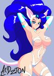  1girl acidzion animal_ears blue_eyes blue_hair blush breasts cat_ears cat_tail curvy darkstalkers felicia highres solo tail vampire_(game) 