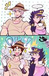  2girls age_regression alessi bad_id bad_pixiv_id breasts cleavage comic genderswap genderswap_(mtf) hat jojo_no_kimyou_na_bouken joseph_joestar joseph_joestar_(young) kuujou_joutarou large_breasts mikannu multiple_boys multiple_girls sethan_(stand) smoke stand_(jojo) stardust_crusaders younger 