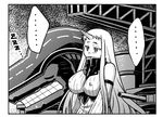  1girl bare_shoulders breasts buntaichou comic covered_nipples detached_sleeves dress greyscale horn kantai_collection large_breasts long_hair monochrome ribbed_dress seaport_hime shinkaisei-kan sideboob solo spoken_ellipsis very_long_hair zzz 
