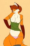  anthro black_nose breasts brown_hair canine chest_tuft clothing female fluffy_tail fox fur green_eyes hair looking_at_viewer mammal orange_fur panties plain_background solo starfighter thigh_gap tuft underwear undressing 