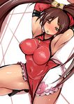  armpits bare_shoulders breasts brown_eyes brown_hair china_dress chinese_clothes detached_sleeves dress guilty_gear highres kuradoberi_jam large_breasts leg_up long_hair nac000 skirt solo very_long_hair 