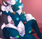  blue_nipples blue_tongue breasts canine couple duo eyes_closed female fingering lesbian mammal nipples nude pussy rainbow_markings shadowpelt spread_legs spreading vaginal wolf 