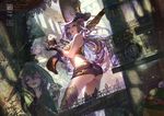  ass caitlyn dahl_lange gun hat league_of_legends purple_eyes purple_hair shorts weapon 