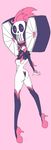  1girl ass boots breasts chokuboron_ryou elbow_gloves female gloves hat heart high_heel_boots high_heels ink jakuzure_nonon kill_la_kill pink_background pink_eyes pink_hair simple_background solo symphony_regalia thigh_boots thighhighs 