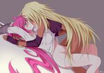  bdsm blonde_hair blue_eyes blush bottomless breasts cypha_of_huckebein fingerless_gloves gloves hair_ribbon kiss long_hair lyrical_nanoha mahou_senki_lyrical_nanoha_force mahou_shoujo_lyrical_nanoha mahou_shoujo_lyrical_nanoha_a's medium_breasts multiple_girls pink_hair ponytail ribbon saliva signum sm318 yuri 