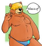  black_nose blonde_hair brown_fur bulge chest_tuft fur hair hairy male mammal nipples overweight solo topless tuft turborumpquest 