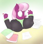  anthro anthrofied big_breasts book breast_pregnancy breasts cheerilee_(mlp) clothing equine female friendship_is_magic fur green_eyes hair horse huge_breasts lamiaaaa mammal my_little_pony paper papers pen pink_hair pony purple_fur solo two_tone_hair 