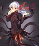  dark_sakura fate/stay_night fate_(series) hair_ribbon long_hair matou_sakura red_eyes ribbon solo sugita_(merinib) white_hair 