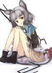  alternate_hairstyle animal_ears bow brown_eyes capelet dowsing_rod dress grey_dress grey_hair hands_on_own_knees looking_at_viewer loxodon mouse mouse_ears mouse_tail nazrin panties pantyshot pantyshot_(sitting) sitting solo tail tail_bow touhou underwear upskirt white_panties 
