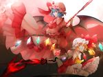  arm_garter ascot bat_wings blonde_hair blue_hair dress fang flandre_scarlet frilled_dress frills garters glowing glowing_wings grin hat hat_ribbon holding holding_sword holding_weapon kneehighs looking_at_viewer multiple_girls outstretched_arm pink_dress pomeko_(13521433) puffy_short_sleeves puffy_sleeves red_eyes red_ribbon red_skirt remilia_scarlet ribbon short_hair short_sleeves side_ponytail skirt skirt_set slit_pupils smile spear_the_gungnir standing sword touhou vest weapon white_hat white_legwear wings 